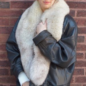 Leather jacket with fur collar